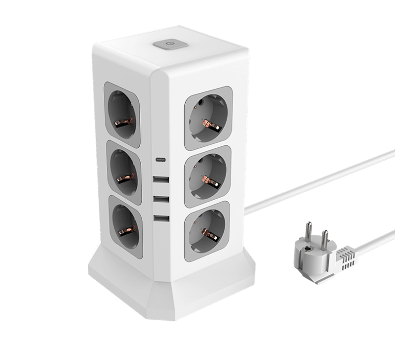 E11 Wired Multi-Function Power Strip na may 12 European-Style Outlet, 3 USB-A Port, at 1 USB-C Port, na may Switch