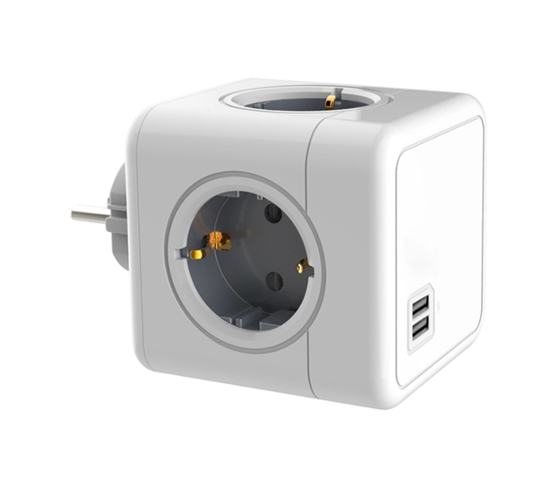 E02A Plug-in Cube Power Strip na may 4 Euro-Style Outlet at 2 USB-A Port