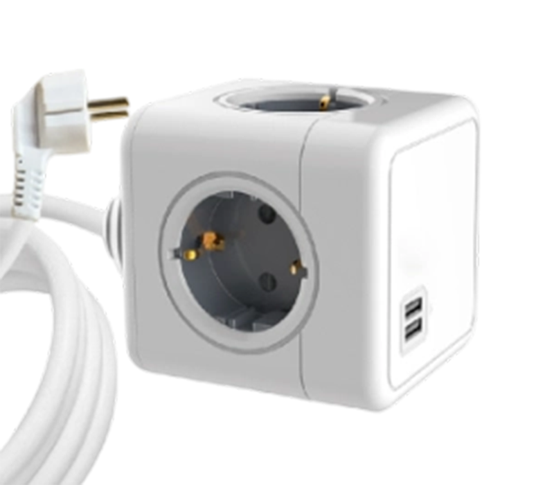 E04A Wired Cube Power Strip na May 4 na European-Style Outlet at 2 USB-A Port
