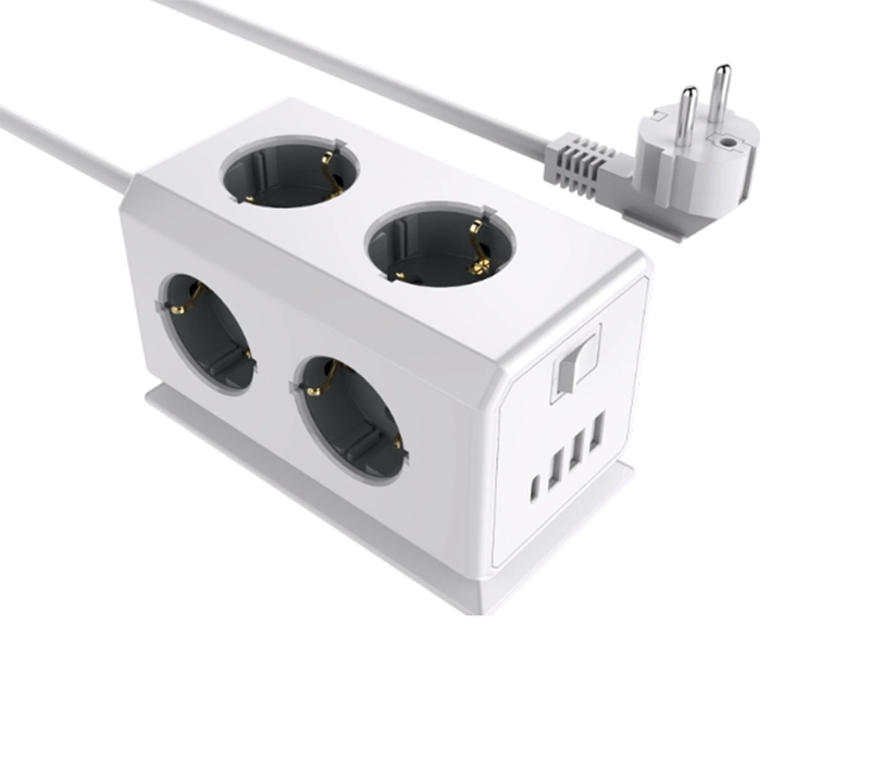 E08 Wired Multi-Function Power Strip na may 6 European-Style Outlet, 3 USB-A Port, at 1 USB-C Port, na may Switch