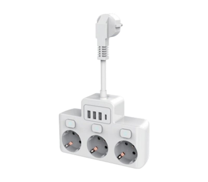 E14 Wired Power Strip na may 3 European-Style Outlet, 3 USB-A Port, At 1 USB-C Port, na May Independent Switch