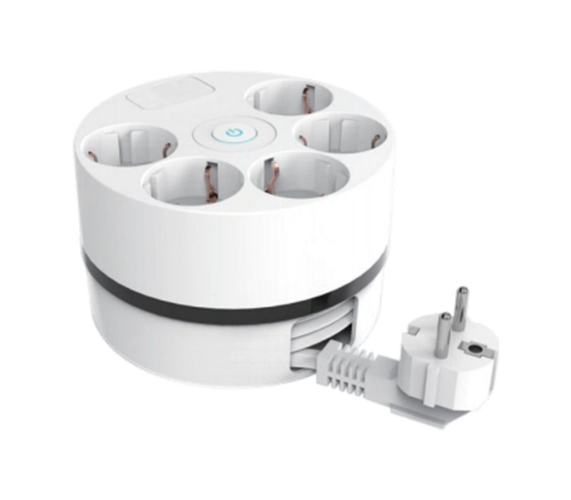 E17 Cable Reel Power Strip na may Retractable Cord, 5 European-Style Outlet, May Switch