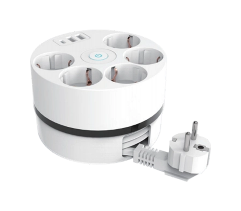 E18 Cable Reel Power Strip na may Retractable Cord, 5 European-Style Outlet, 2 USB-A Port, At 1 USB-C Port, May Switch