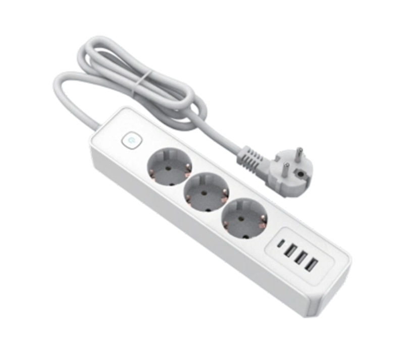 E21-3 European-Style Power Strip na may 3 Outlet, 3 USB-A Port, At 1 USB-C Port, May Switch