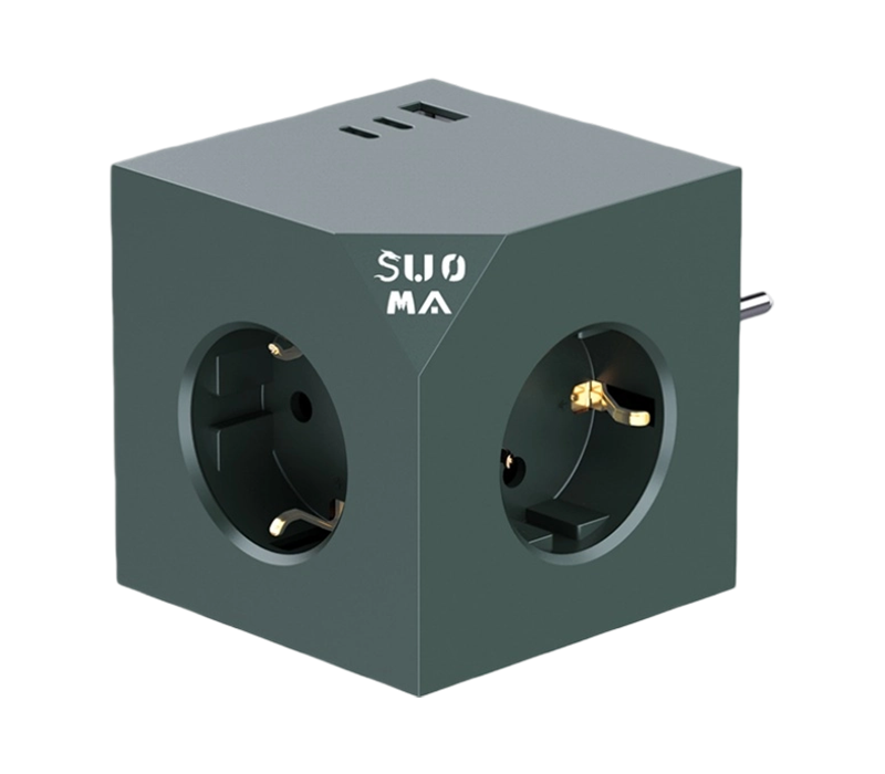 E24 Plug-In Cube Power Strip na May 3 European-Style Outlet, 1 USB-A Port, At 2 USB-C Port