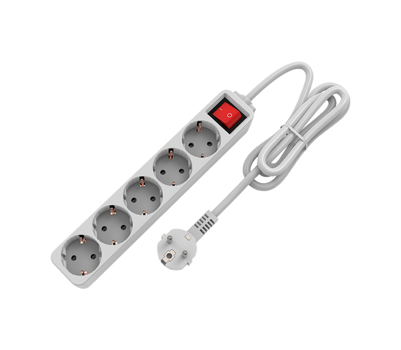 E10-5 European-Style Power Strip na may Limang Outlet, May Switch