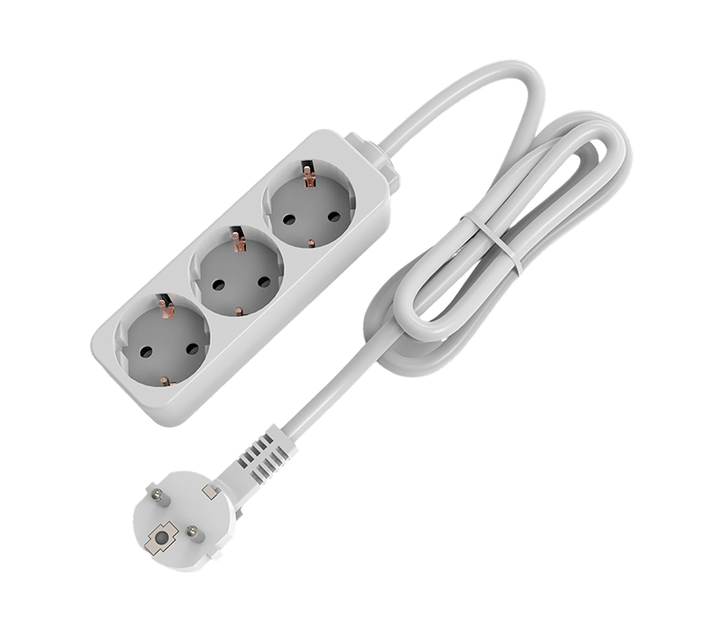 E09-3 European-Style Power Strip na may Tatlong Outlet