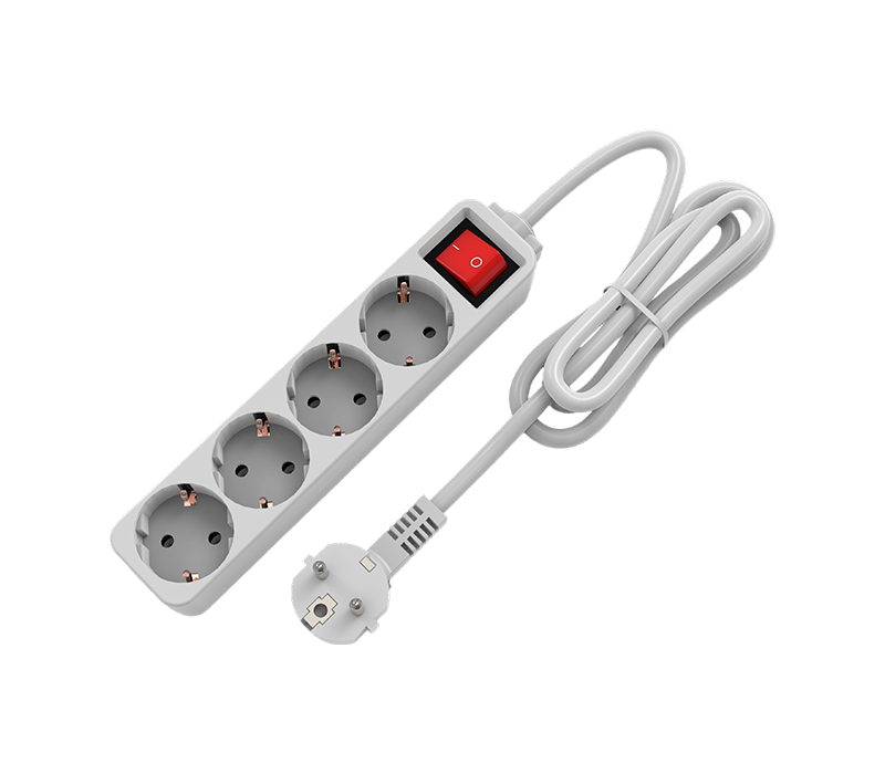 E10-4 European-Style Power Strip na may Apat na Outlet, May Switch