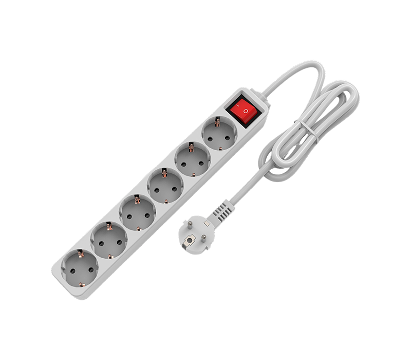 E10-6 European-Style Power Strip na may Anim na Outlet, May Switch