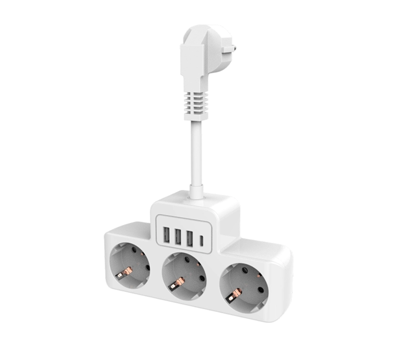 E13 Wired Power Strip na may 3 European-Style Outlet, 3 USB-A Port, At 1 USB-C Port