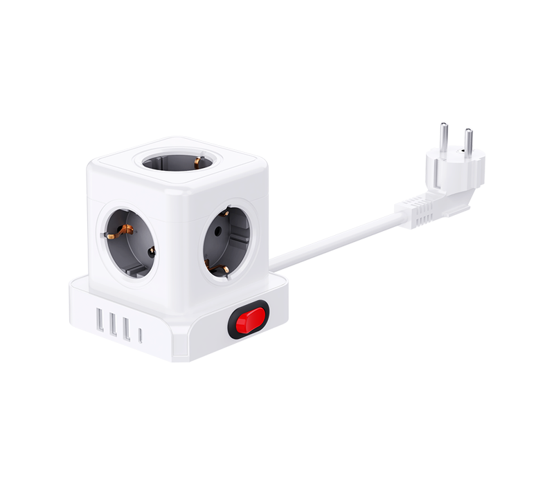 E23 Wired Cube Power Strip na May 5 European-Style Outlet, 3 USB-A Port, At 1 USB-C Port, na May Switch